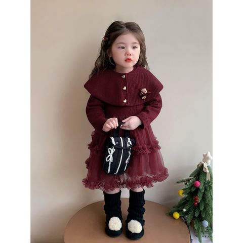 Hàng QC - Váy đầm công chúa voan phối len dáng xòe bồng tầng xinh xắn mùa đông mặc đi chơi noel Tết cho bé gái