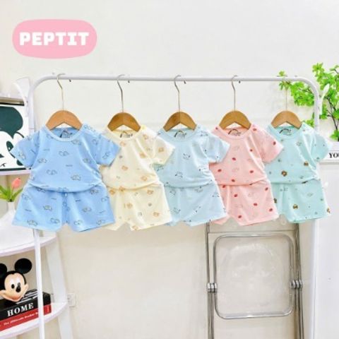 Bộ thun petit cộc tay thun lạnh cổ tròn mềm mát thoáng khí hoạt hình mùa hè cho bé