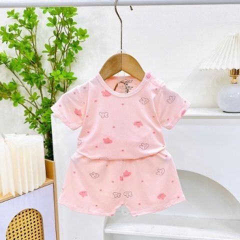 Bộ thun petit cộc tay thun lạnh cổ tròn mềm mát thoáng khí hoạt hình mùa hè cho bé
