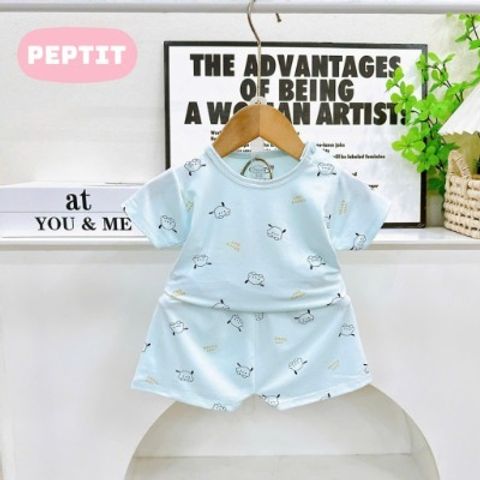 Bộ thun petit cộc tay thun lạnh cổ tròn mềm mát thoáng khí hoạt hình mùa hè cho bé