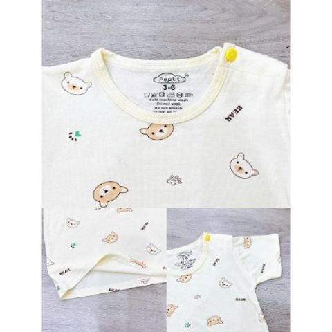 Bộ thun petit cộc tay thun lạnh cổ tròn mềm mát thoáng khí hoạt hình mùa hè cho bé