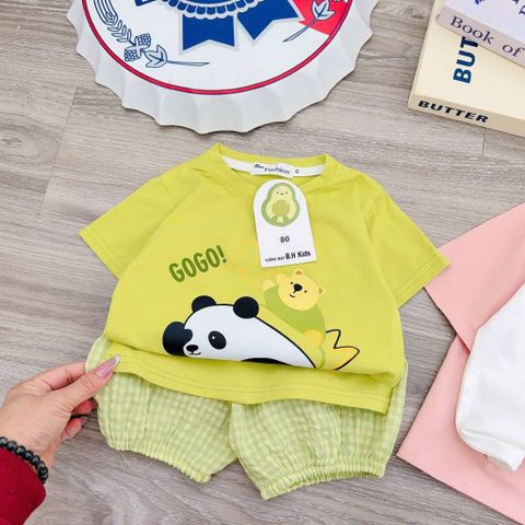 Bộ thun cotton gấu trúc kẻ cute dễ thương đáng yêu phong cách hàn quốc mùa hè mát mẻ cho bé