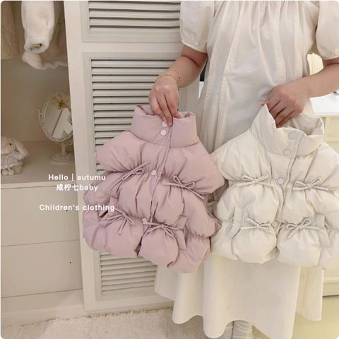 Hàng QC - Áo phao béo trần bông điệu đà gile cao cổ phối nơ vintage hàn quốc xinh xắn đáng yêu cho bé gái ấm áp thu đông
