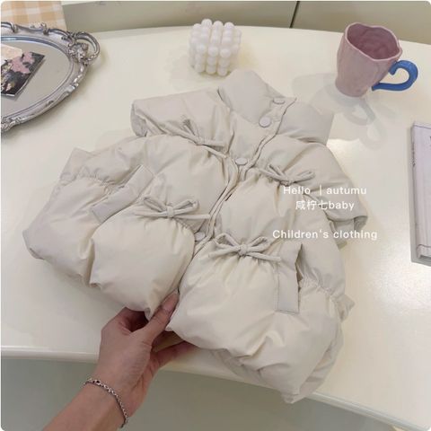 Hàng QC - Áo phao béo trần bông điệu đà gile cao cổ phối nơ vintage hàn quốc xinh xắn đáng yêu cho bé gái ấm áp thu đông