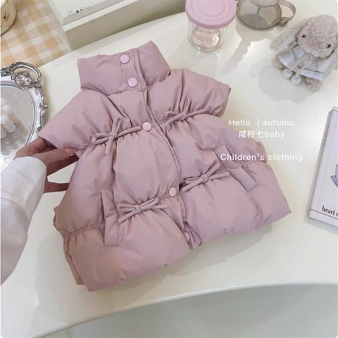 Hàng QC - Áo phao béo trần bông điệu đà gile cao cổ phối nơ vintage hàn quốc xinh xắn đáng yêu cho bé gái ấm áp thu đông
