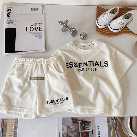 Hàng QC - Bộ thun cotton chữ Essentials mát mẻ mùa hè cho bé thời trang trẻ em