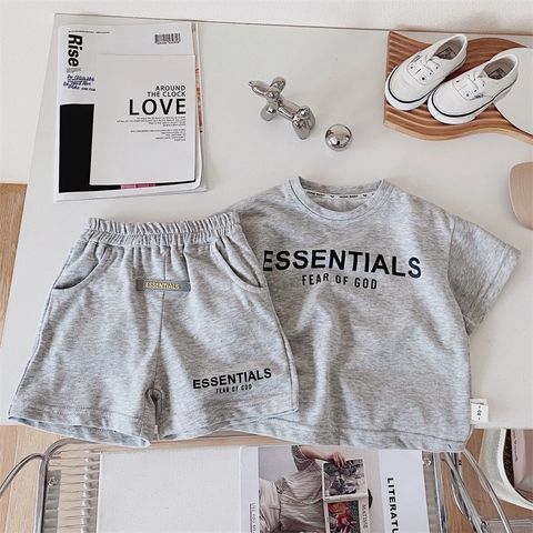Hàng QC - Bộ thun cotton chữ Essentials mát mẻ mùa hè cho bé thời trang trẻ em
