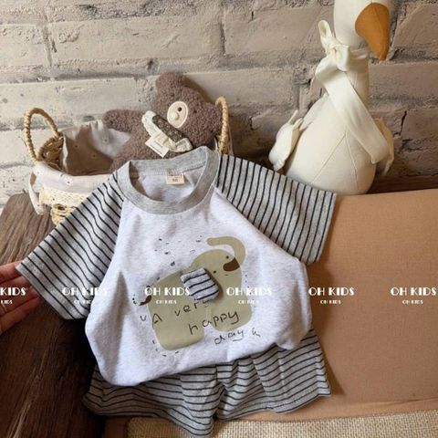 Bộ thun QC kẻ sọc voi con cute đáng yêu dễ thương cho bé trai phong cách hàn quốc mùa hè