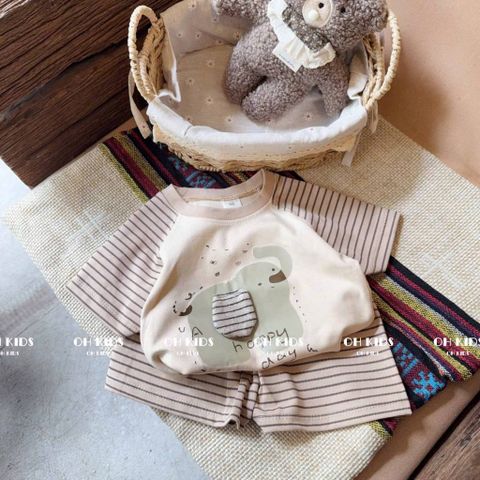 Bộ thun QC kẻ sọc voi con cute đáng yêu dễ thương cho bé trai phong cách hàn quốc mùa hè