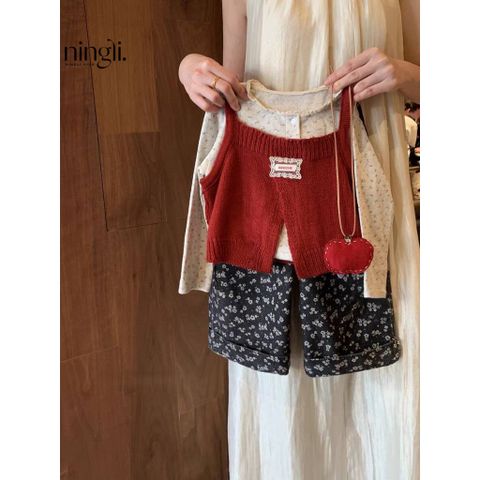 Hàng QC - Set áo hai dây ba lỗ kèm áo thun hoa nhí và quần xinh xắn dễ thương thu đông hàn quốc cho bé gái