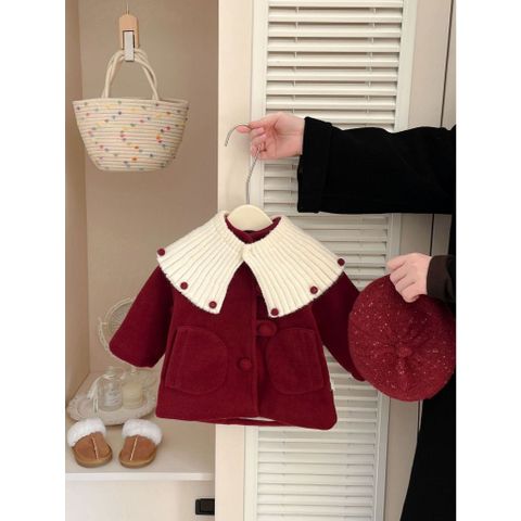 Hàng QC - Áo khoác ngoài mùa đông dạ đỏ lót bông ấm áp kèm khăn len choàng mặc noel Tết đi chơi điệu đà cho bé gái