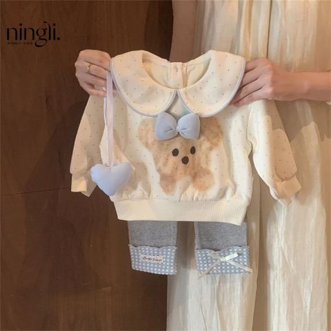 Hàng QC Áo nỉ chó con chấm bi xinh xắn ấm áp kèm quần len tăm cho bé gái thu đông hàn quốc hottrend vintage