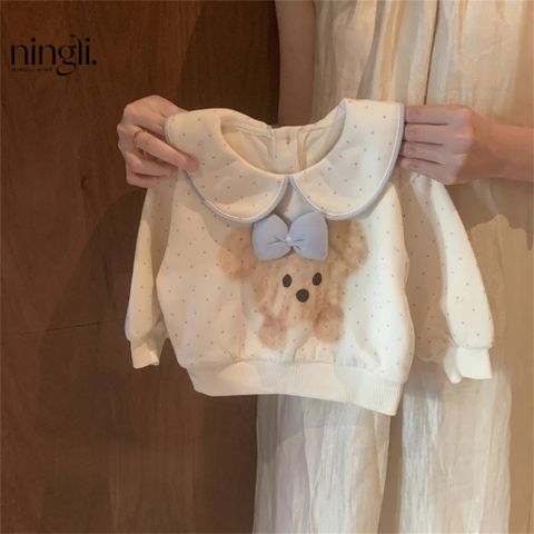 Hàng QC Áo nỉ chó con chấm bi xinh xắn ấm áp kèm quần len tăm cho bé gái thu đông hàn quốc hottrend vintage