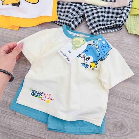 Bộ thun cotton khủng long cute dễ thương đáng yêu phong cách hàn quốc mùa hè mát mẻ cho bé trai