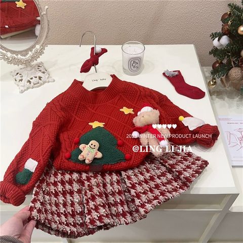 Hàng QC Set áo len noel giáng sinh xinh xắn dễ thương kèm chân váy dạ kẻ cho bé gái mùa đông mặc đi chơi