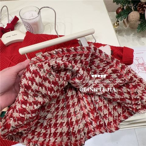Hàng QC Set áo len noel giáng sinh xinh xắn dễ thương kèm chân váy dạ kẻ cho bé gái mùa đông mặc đi chơi