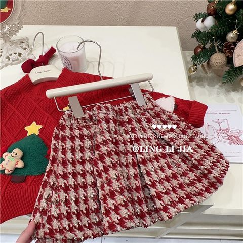 Hàng QC Set áo len noel giáng sinh xinh xắn dễ thương kèm chân váy dạ kẻ cho bé gái mùa đông mặc đi chơi