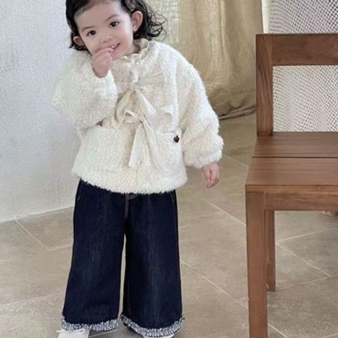 Hàng QC Áo khoác lông cừu phối dây nơ ren xinh xắn ulzzang hàn quốc mùa đông ấm áp dày dặn hàn quốc cho bé gái