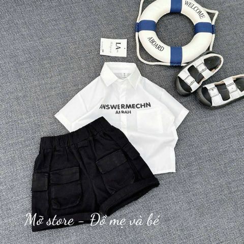 Set bộ bé trai mùa hè, áo sơ mi chữ kèm quần kaki túi hộp hottrend ảnh thật 10-30kg phong cách hàn quốc