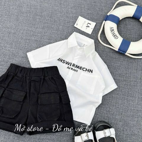 Set bộ bé trai mùa hè, áo sơ mi chữ kèm quần kaki túi hộp hottrend ảnh thật 10-30kg phong cách hàn quốc