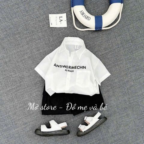 Set bộ bé trai mùa hè, áo sơ mi chữ kèm quần kaki túi hộp hottrend ảnh thật 10-30kg phong cách hàn quốc