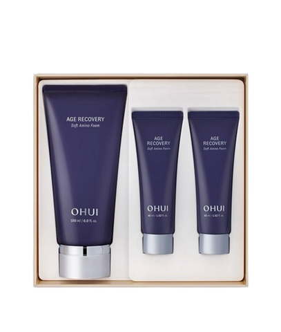 Set Sữa Rửa Mặt Ohui Tím Age Recovery Soft Amino Foam - Làm Sạch Makeup, Cấp Ẩm, Dành Cho Da Khô, Lão Hóa, Bao Gồm 180ml + 2 Tuýp Mini 45ml 729433
