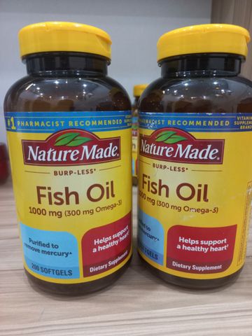 Viên dầu cá Nature Made  Burp-less Fish Oil 1000mg (300mg Omega-3) 200 viên, hàng nhập Mỹ