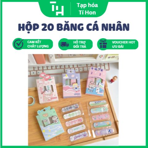 Hộp 20 băng cá nhân hoạt hình cho bé (Màu ngẫu nhiên) (TH125)