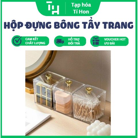 Hộp đựng bông tẩy trang, đồ trang điểm có nắp chống bụi (TH145)