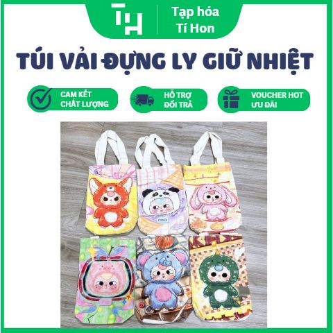 Túi Vải Đựng Ly Giữ Nhiệt Hoạt Hình (Màu ngẫu nhiên) (TH156)