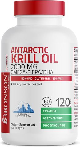 Viên dầu nhuyễn thể Bronson Antarctic Krill Oil 2000mg Omega-3 EPA/DHA - Tốt cho sức khỏe tim mạch và đẹp da, không biến đổi gen