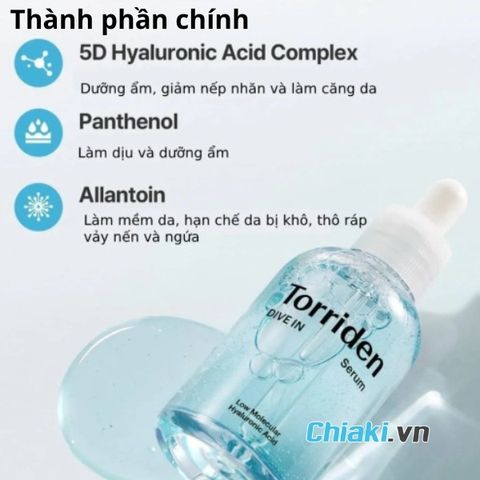 Serum Torriden Dive-In 50ml - Serum Cấp Nước Phục Hồi Da, Dưỡng Ẩm Sâu, Cho Làn Da Căng Bóng, Mềm Mịn, Phù Hợp Với Mọi Loại Da