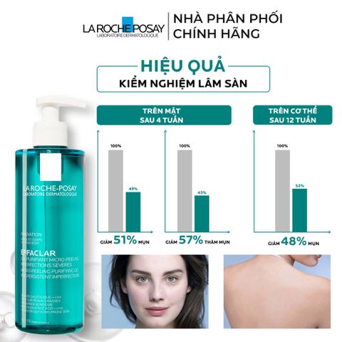 Gel Rửa Mặt & Tắm La Roche-Posay Effaclar - Sữa Rửa Mặt 2 Trong 1 Cho Da Dầu, Giảm Mụn Hữu Hiệu, Dung Tích 400ml