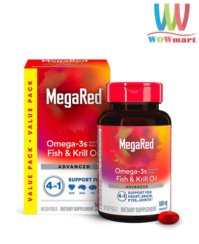 megared krill oil Dầu tôm Schiff MegaRed Advanced 4in1 Omega-3 Fish + Krill Oil hỗ trợ mắt não tim mạch và xương khớp 729792