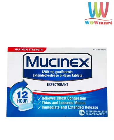 Viên uống cắt cơn ho có đàm, tức ngực Mucinex Maximum Strength 56 viên