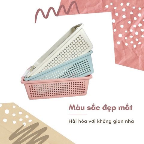 Rổ nhựa chữ nhật có tay cầm Việt Nhật (Màu ngẫu nhiên) (TH172)