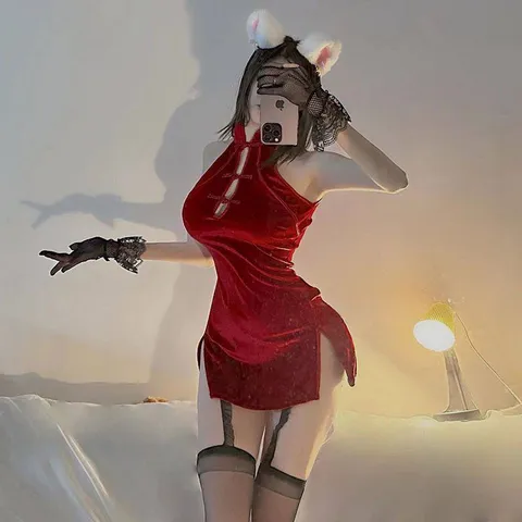 Sườn xám nhung cosplay hóa trang cổ trang trung quốc kèm quần lót nữ