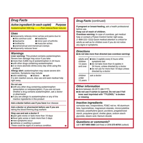 Tylenol Extra Strength 500mg - Giảm đau, hạ sốt hiệu quả - 325 viên