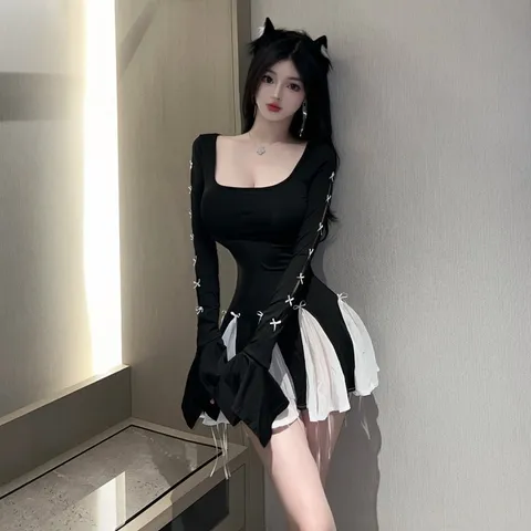 Váy đầm dáng xòe bồng đính nơ quyến rũ tôn dáng gợi cảm dễ thương sexy cho nữ thời trang
