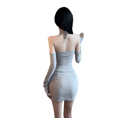 Váy body cắt xẻ len tăm sexy buộc dây cổ quyến rũ gợi cảm cho nữ