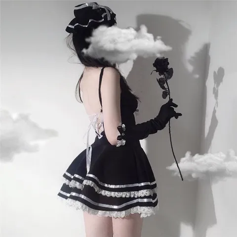 Cosplay hóa trang hầu gái dễ thương maid đen ngắn gợi cảm quyến rũ