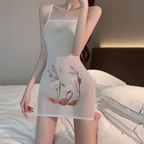 Váy ngủ hai dây voan họa tiết hoa xuyên thấu mỏng sexy