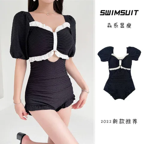 Bodysuit áo liền thân đồ bơi bikini ren bèo cao cấp cho nữ mùa hè đi biển