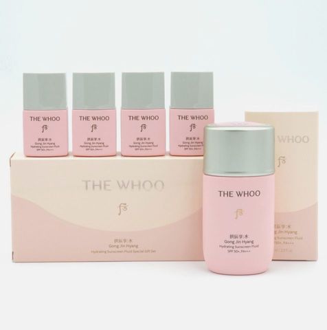 Bộ Kem Chống Nắng Whoo Hồng Gongjinhyang Soo Vital Hydrating SPF50+ PA+++ 60ml tặng 4 tuýp mini 13ml