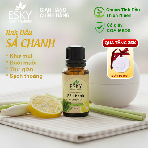 Tinh Dầu Sả Chanh Nguyên Chất ESKY AROMA GARDEN - Tinh Dầu Xông Phòng Thơm, Đuổi Muỗi 10ml/20ml, Tạo Không Gian Sống Tươi Mát