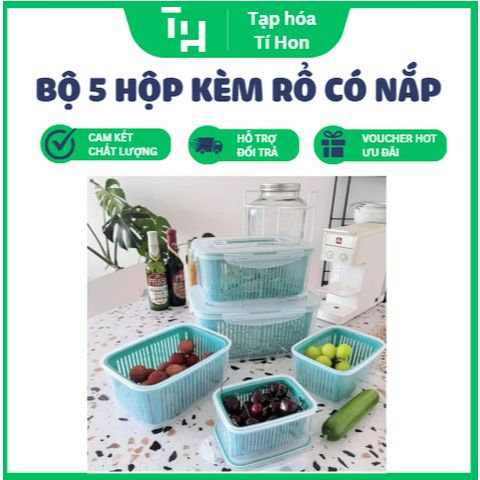 Bộ 5 hộp kèm rổ có nắp hút chân không (TH188)