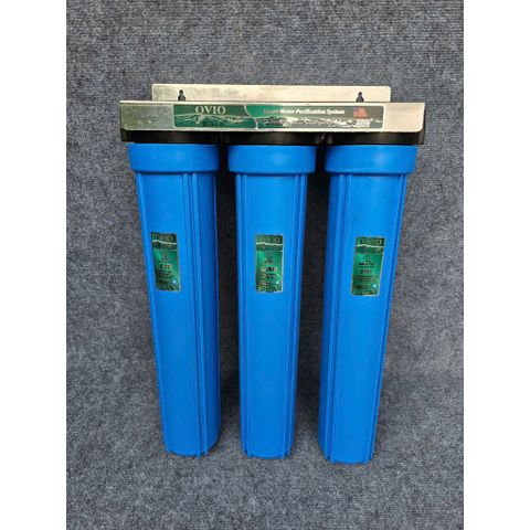 Bộ 3 lọc chặn đầu nguồn 20inch pát inox 201 dày 1mm - lọc thô đầu nguồn 3 cấp ren Φ21,Φ27.