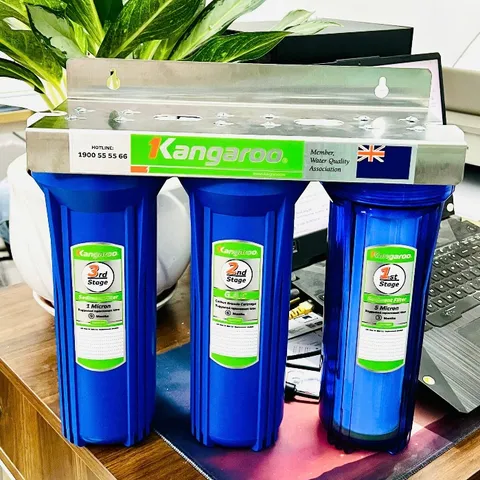 Bộ 3 cốc lọc nước đầu nguồn Kangaroo 10 inch 3 lõi lọc bỏ các chất bẩn, rỉ sét.