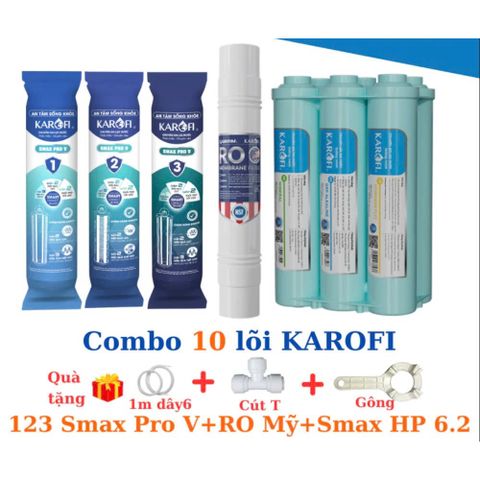 Combo 10 lõi lọc Karofi chính hãng (Smax Pro V, RO Mỹ, HP6.2) Dùng cho máy lọc nước Karofi KAD-X39