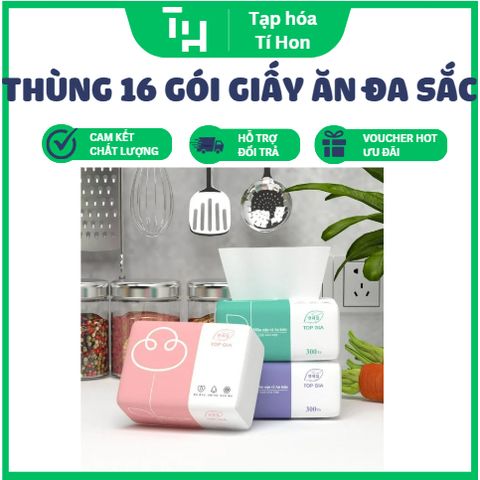 Thùng 16 gói giấy ăn đa sắc Topgia siêu hot (Màu ngẫu nhiên) (TH211)